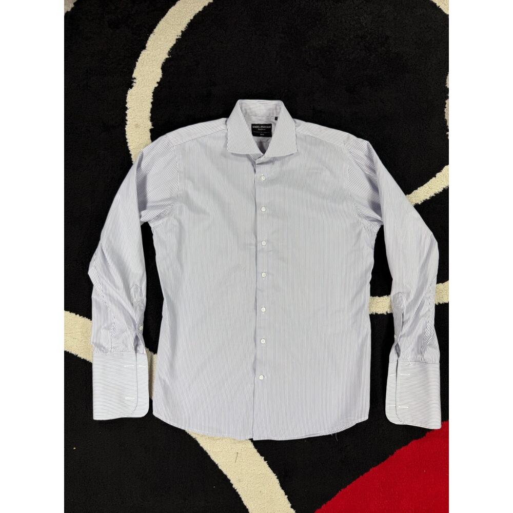 Spier Mackay Dress Shirt Mens 16 34 Slim Purple White Long Sleeve French Cuff